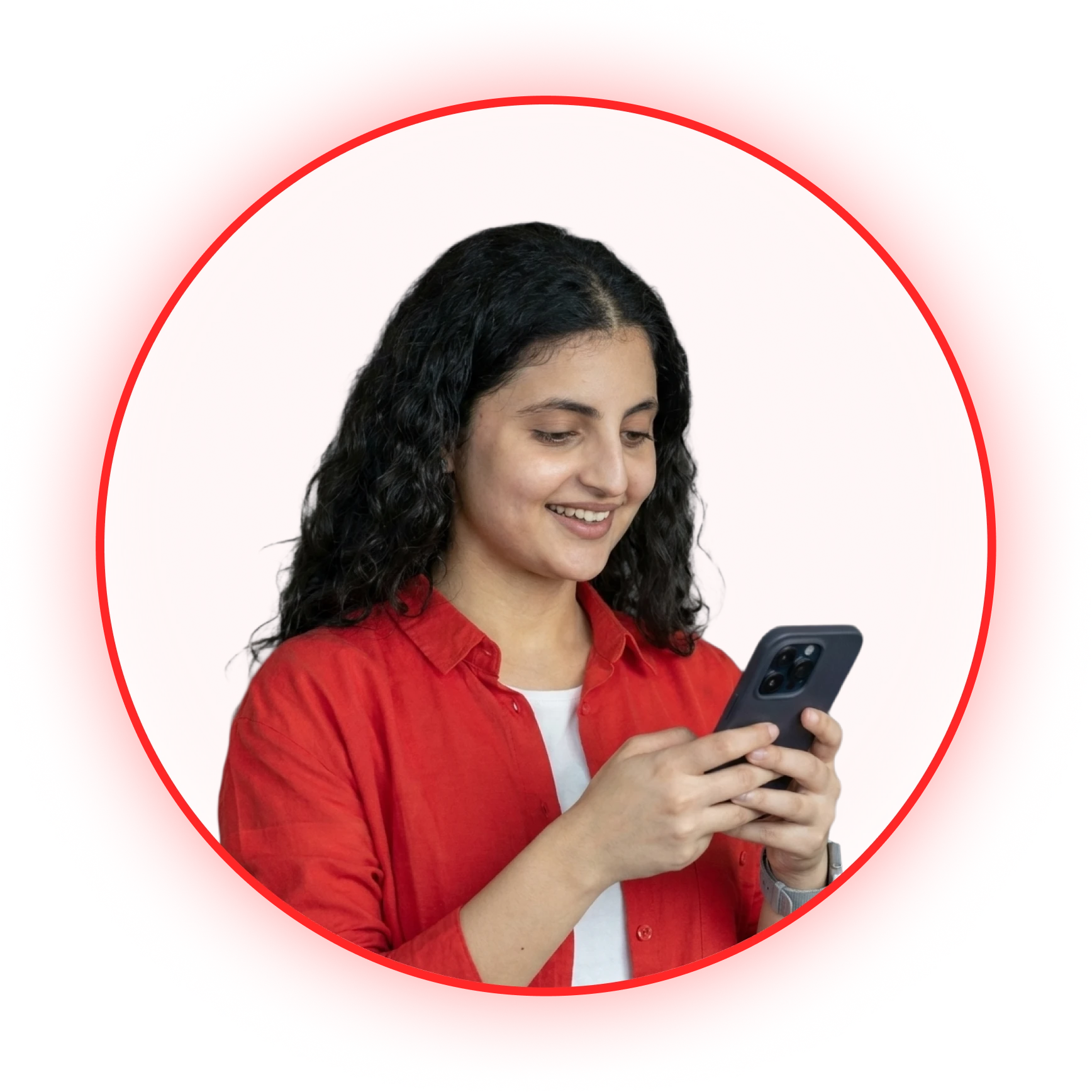 Woman looking at her phone, searching for a business
